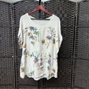 Lungo L’arno cotton floral blouse linen-feel size 2X shirt sleeved 2X Lagenlook